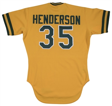 1984 Rickey Henderson Game Used Oakland As Yellow Alternate Jersey (MEARS A8)